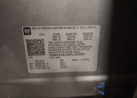 2023 Chevrolet Equinox Fwd Ls z USA, uszkodzony, nr VIN 3GNAXHEG5PL230559